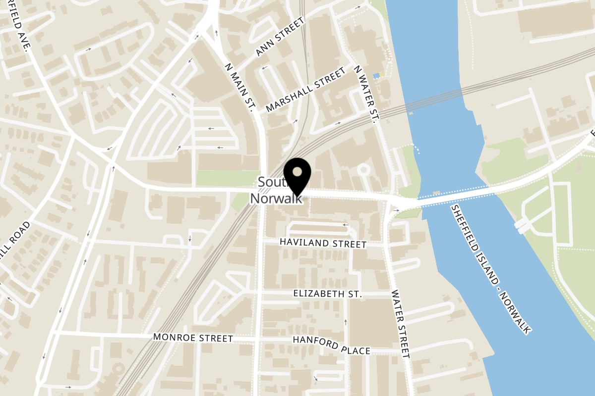 Map showing the location of Tablao Wine Bar & Restaurant on 86 Washington St in Norwalk